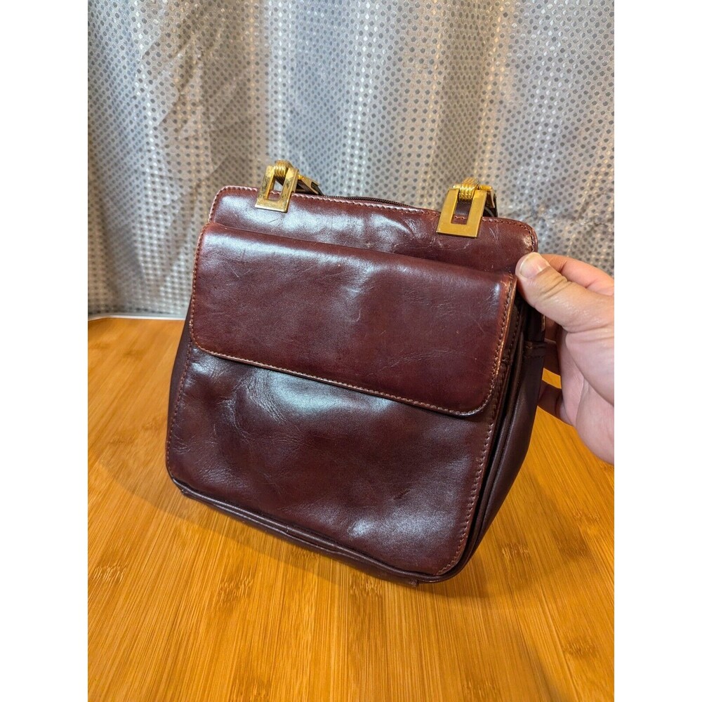 Mano Genuine Leather Handbag Purse Brown Square Shoulder Bag Gold Hardware (S07)